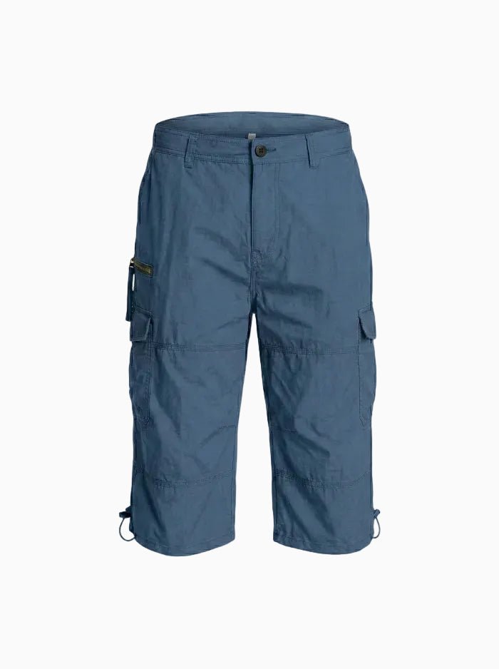 Men’s Below Knee Cotton Cargo Capris-Cargo Shorts-CAMOUFIT-Blue-M-Camoufit
