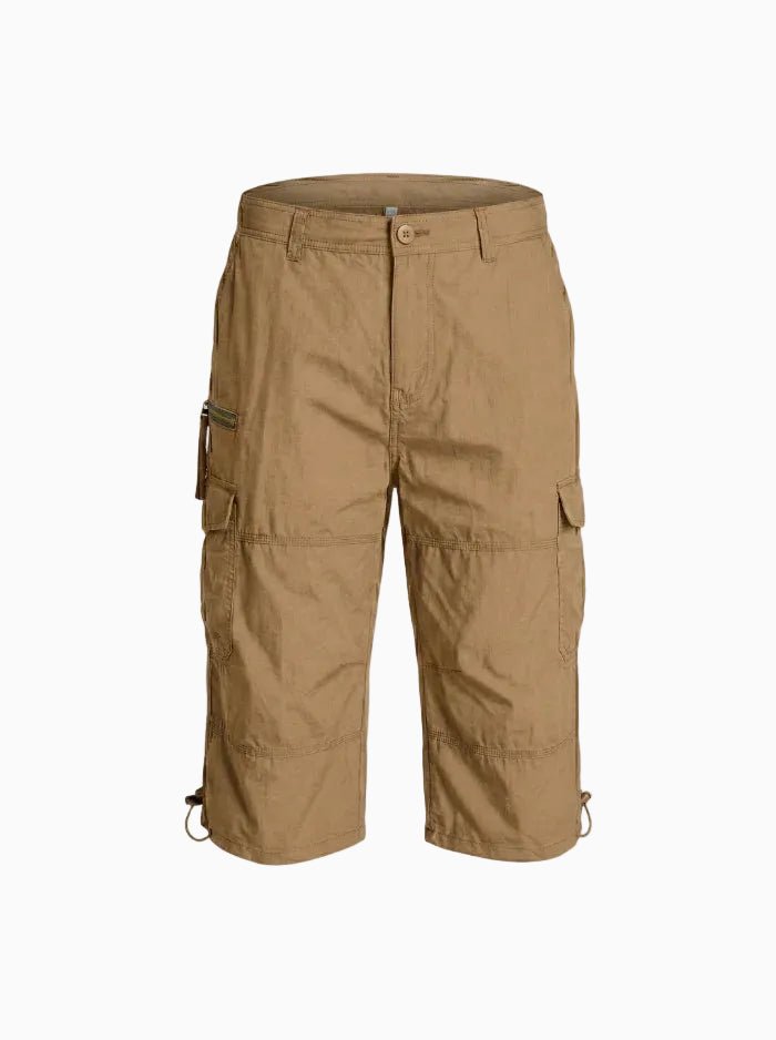 Men’s Below Knee Cotton Cargo Capris-Cargo Shorts-CAMOUFIT-Khaki-M-Camoufit
