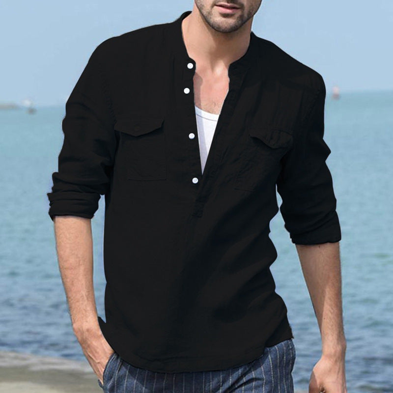 Adrian Men's Long Sleeve Shirt Cotton Blend-Men's Long Sleeve Shirt-CAMOUFIT-Black-M-Camoufit
