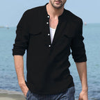 Adrian Men's Long Sleeve Shirt Cotton Blend-Men's Long Sleeve Shirt-CAMOUFIT-Black-M-Camoufit