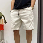 Men's Corduroy Shorts with Drawstring Waist Elastic Waistband Side Pockets Above Knee Length-Men's Shorts-White-M-