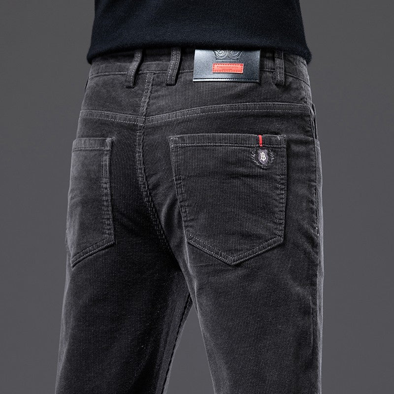 Luca Men's Corduroy Trousers – Slim Fit 5-Pocket Stretch Pants-Men's Corduroy Trousers-CAMOUFIT-Dark Gray-28-Camoufit