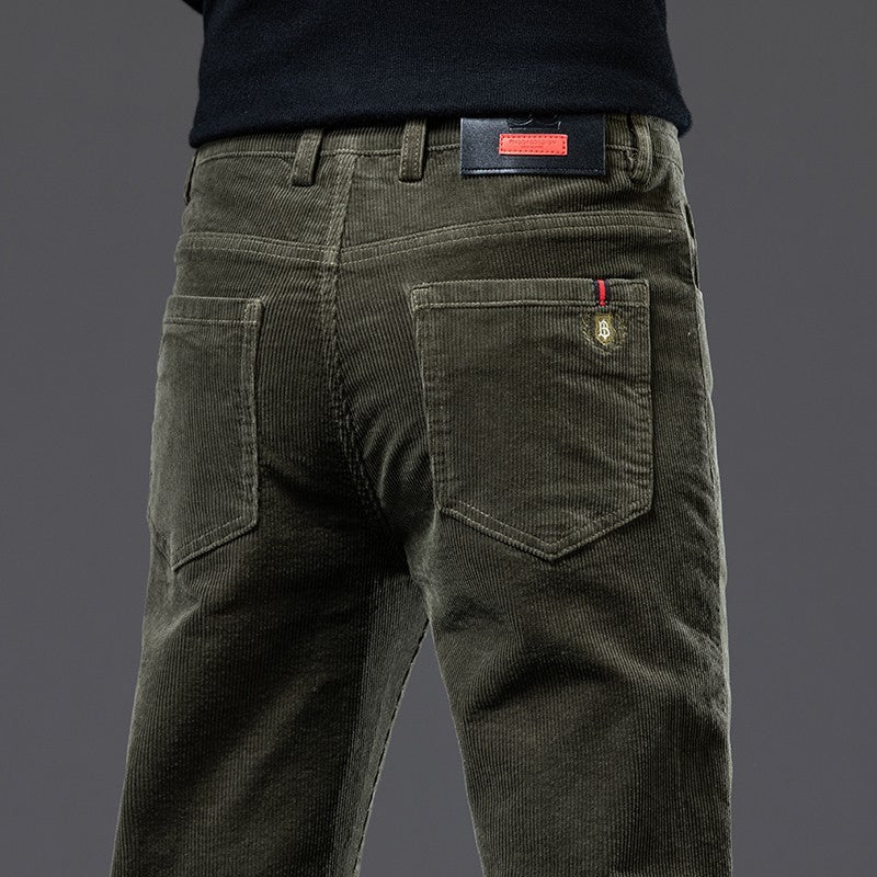 Luca Men's Corduroy Trousers – Slim Fit 5-Pocket Stretch Pants-Men's Corduroy Trousers-CAMOUFIT-Army Green-28-Camoufit