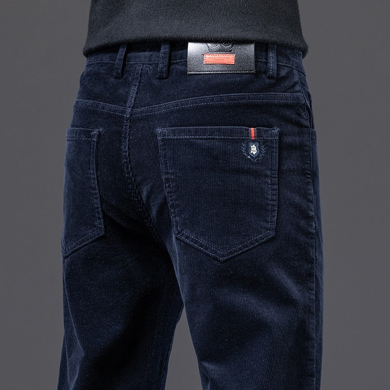 Luca Men's Corduroy Trousers – Slim Fit 5-Pocket Stretch Pants-Men's Corduroy Trousers-CAMOUFIT-Navy-28-Camoufit