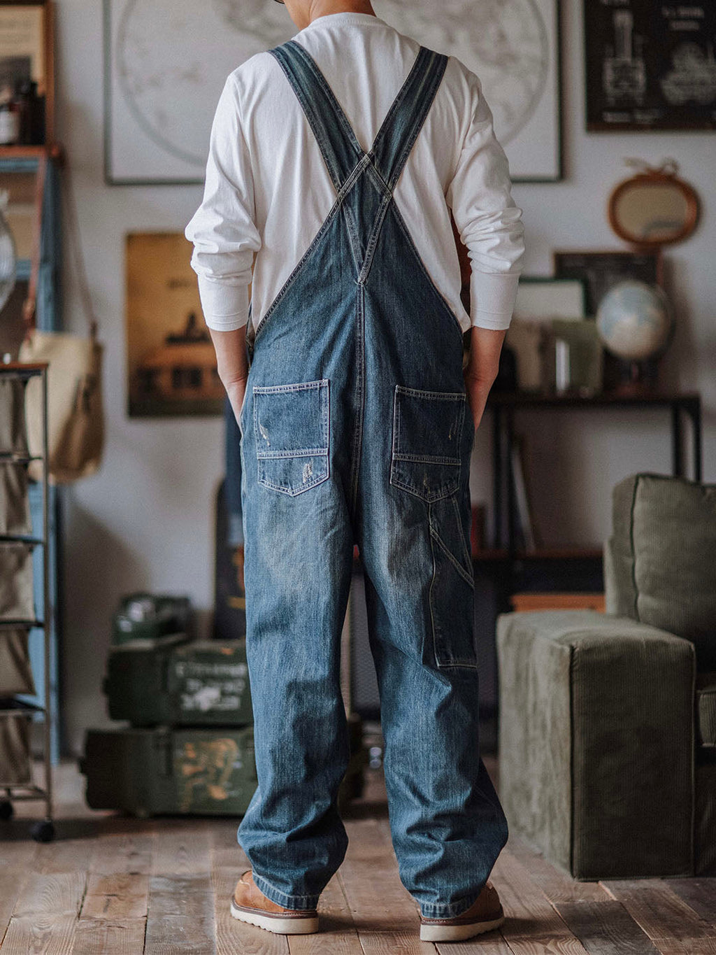 Men's Denim Overalls Distressed Blue Cotton 3