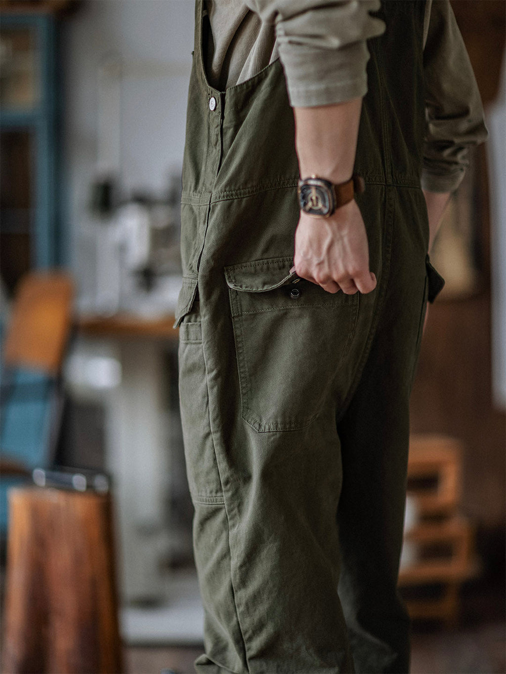 Men's Denim Overalls Heavyweight Cotton Relaxed Fit 8