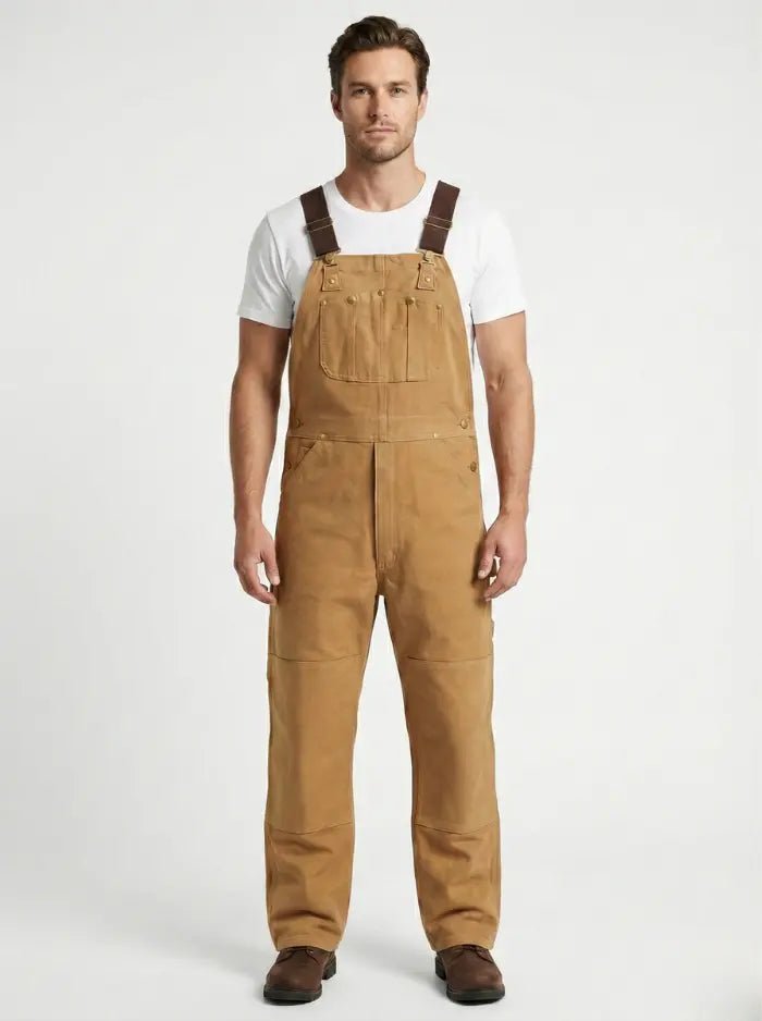 Men's Duck Bib Overalls Canvas Workwear Dungarees-Jumpsuits & Overalls-CAMOUFIT-Camel-S-Camoufit