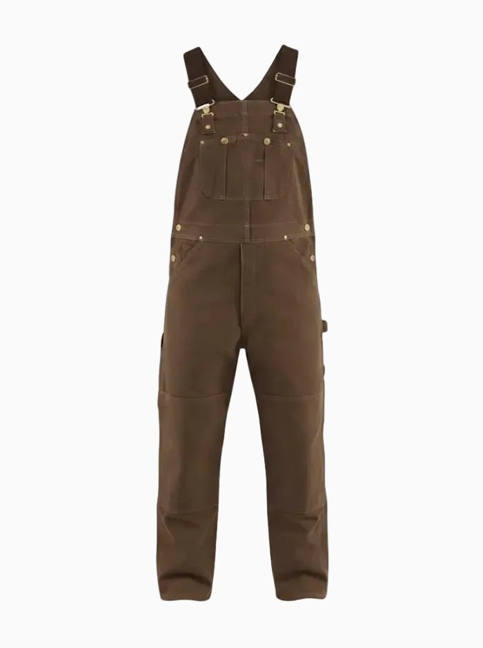 Men's Duck Bib Overalls Canvas Workwear Dungarees-Jumpsuits & Overalls-CAMOUFIT-Brown-S-Camoufit