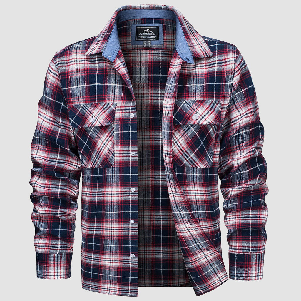 Ethan Men's Classic Cotton Plaid Flannel Shirt-Men's Flannel Jacket-CAMOUFIT-Red White-S-Camoufit