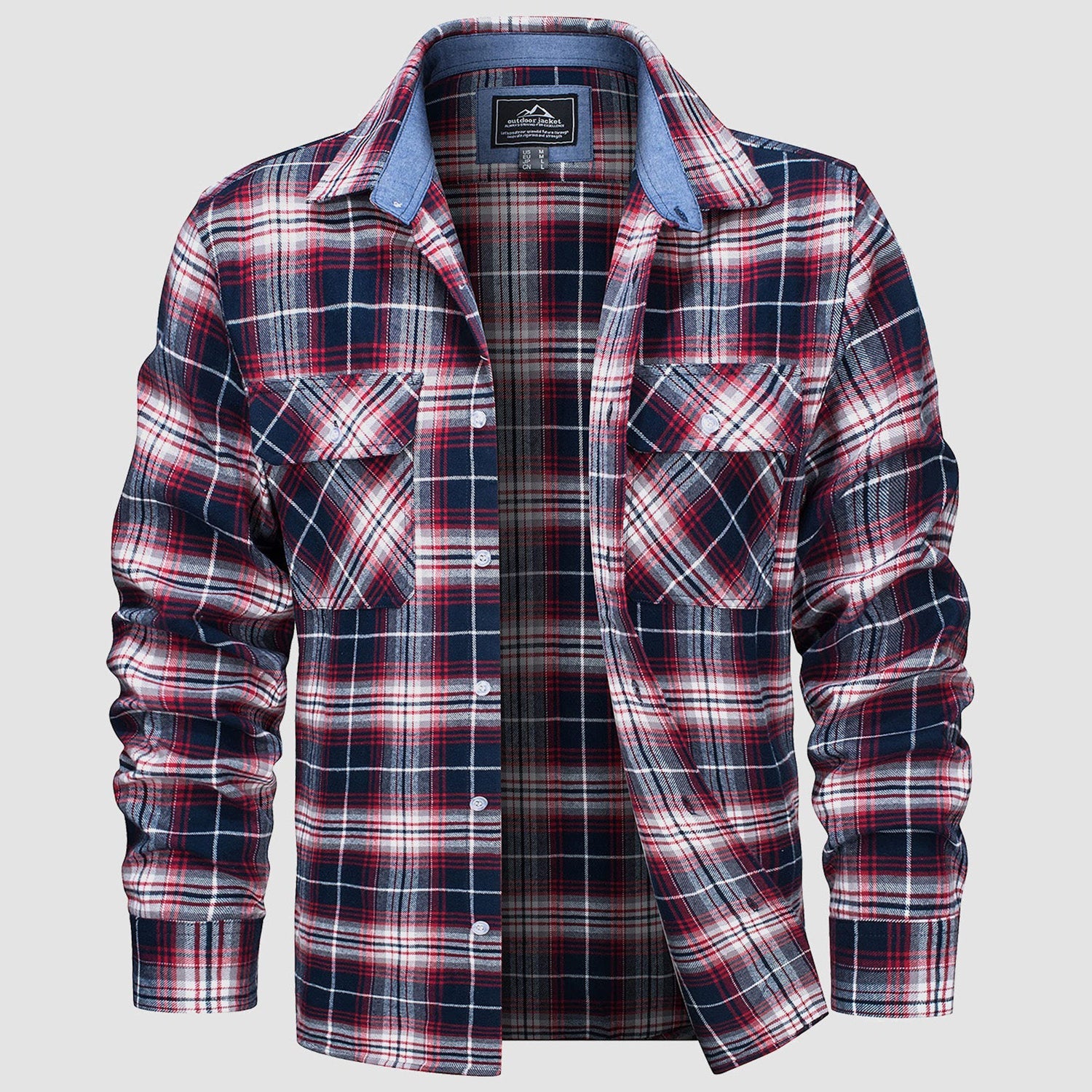 Ethan Men's Classic Cotton Plaid Flannel Shirt-Men's Flannel Jacket-CAMOUFIT-Red White-S-Camoufit