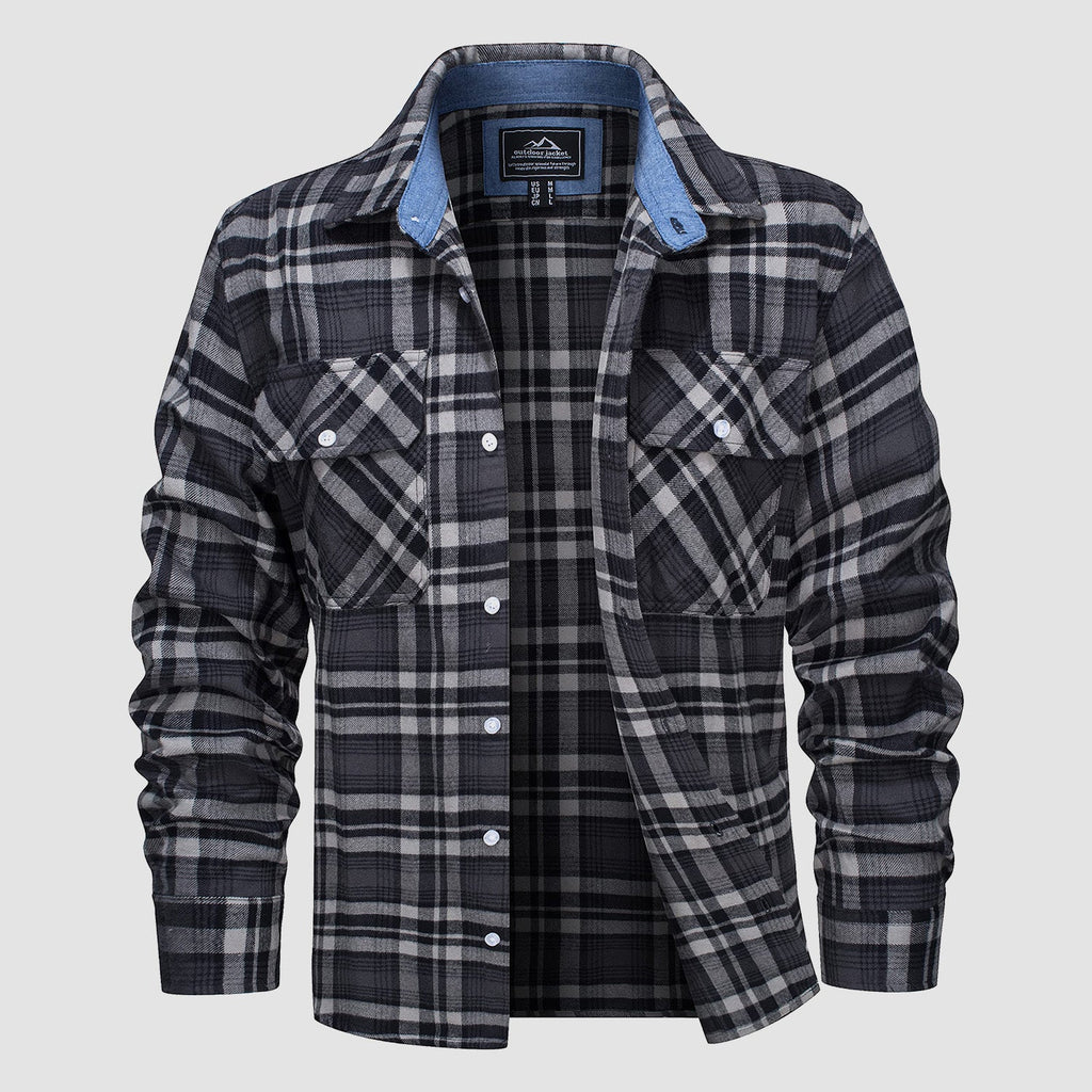 Ethan Men's Classic Cotton Plaid Flannel Shirt-Men's Flannel Jacket-CAMOUFIT-Dark Gray-S-Camoufit