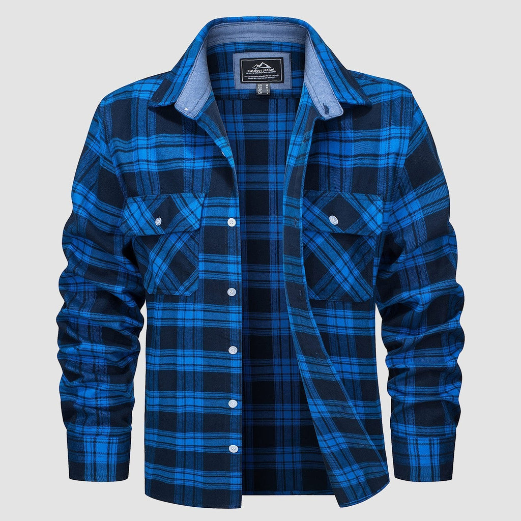 Ethan Men's Classic Cotton Plaid Flannel Shirt-Men's Flannel Jacket-CAMOUFIT-Blue-S-Camoufit