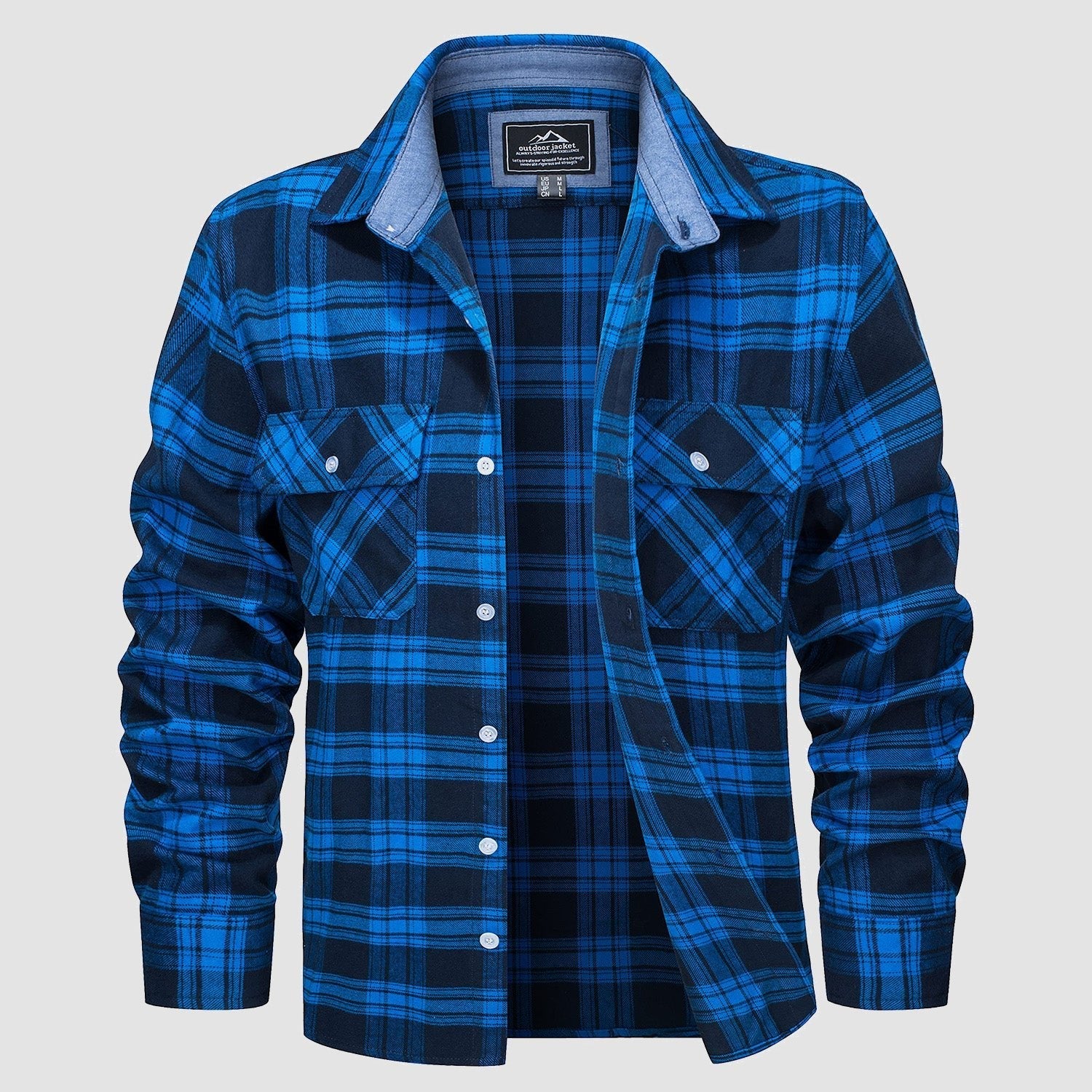 Ethan Men's Classic Cotton Plaid Flannel Shirt-Men's Flannel Jacket-CAMOUFIT-Blue-S-Camoufit