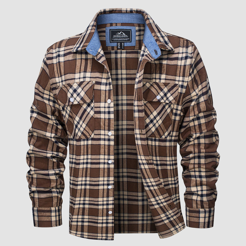 Ethan Men's Classic Cotton Plaid Flannel Shirt-Men's Flannel Jacket-CAMOUFIT-Brown-S-Camoufit
