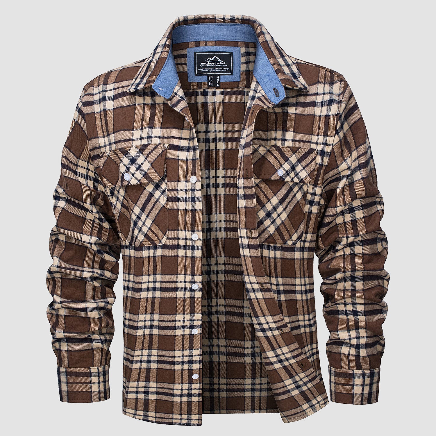 Ethan Men's Classic Cotton Plaid Flannel Shirt-Men's Flannel Jacket-CAMOUFIT-Brown-S-Camoufit