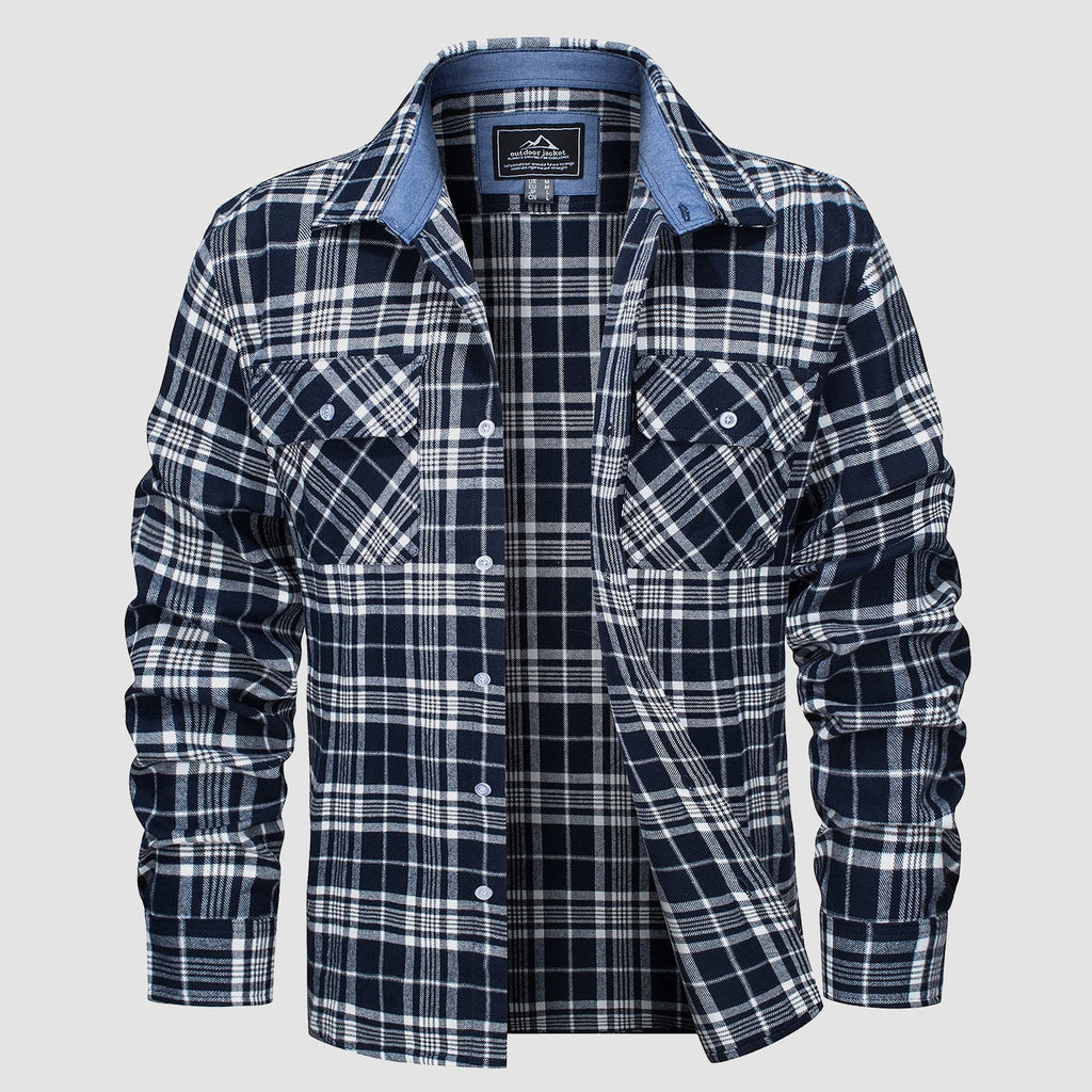 Ethan Men's Classic Cotton Plaid Flannel Shirt-Men's Flannel Jacket-CAMOUFIT-Navy-S-Camoufit