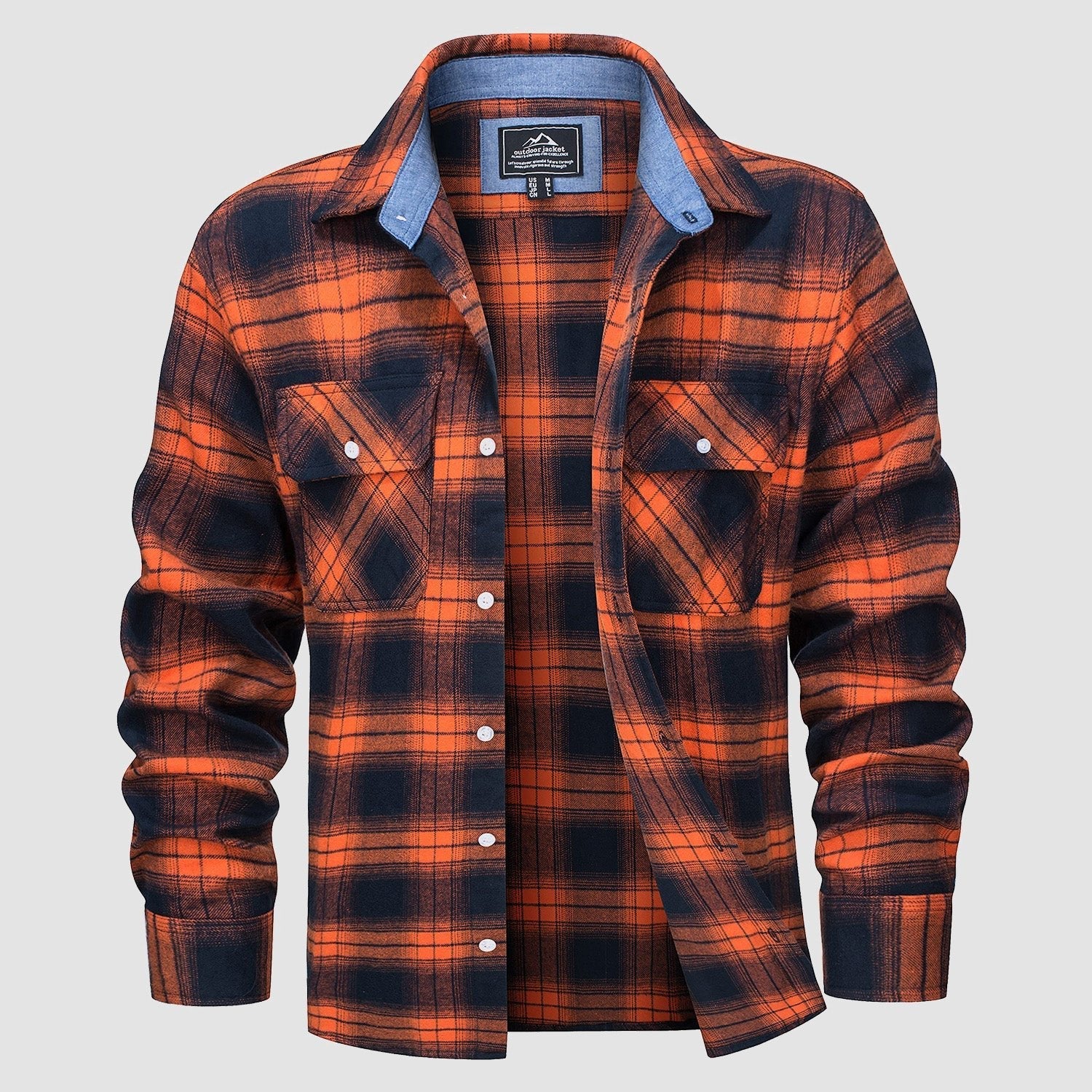 Ethan Men's Classic Cotton Plaid Flannel Shirt-Men's Flannel Jacket-CAMOUFIT-Orange-S-Camoufit