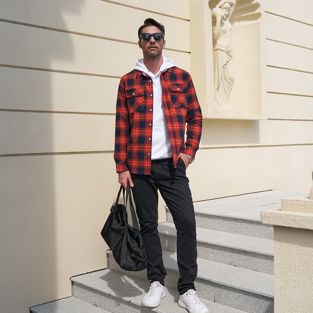 Ethan Men's Classic Cotton Plaid Flannel Shirt-Men's Flannel Jacket-CAMOUFIT-Blue White-S-Camoufit