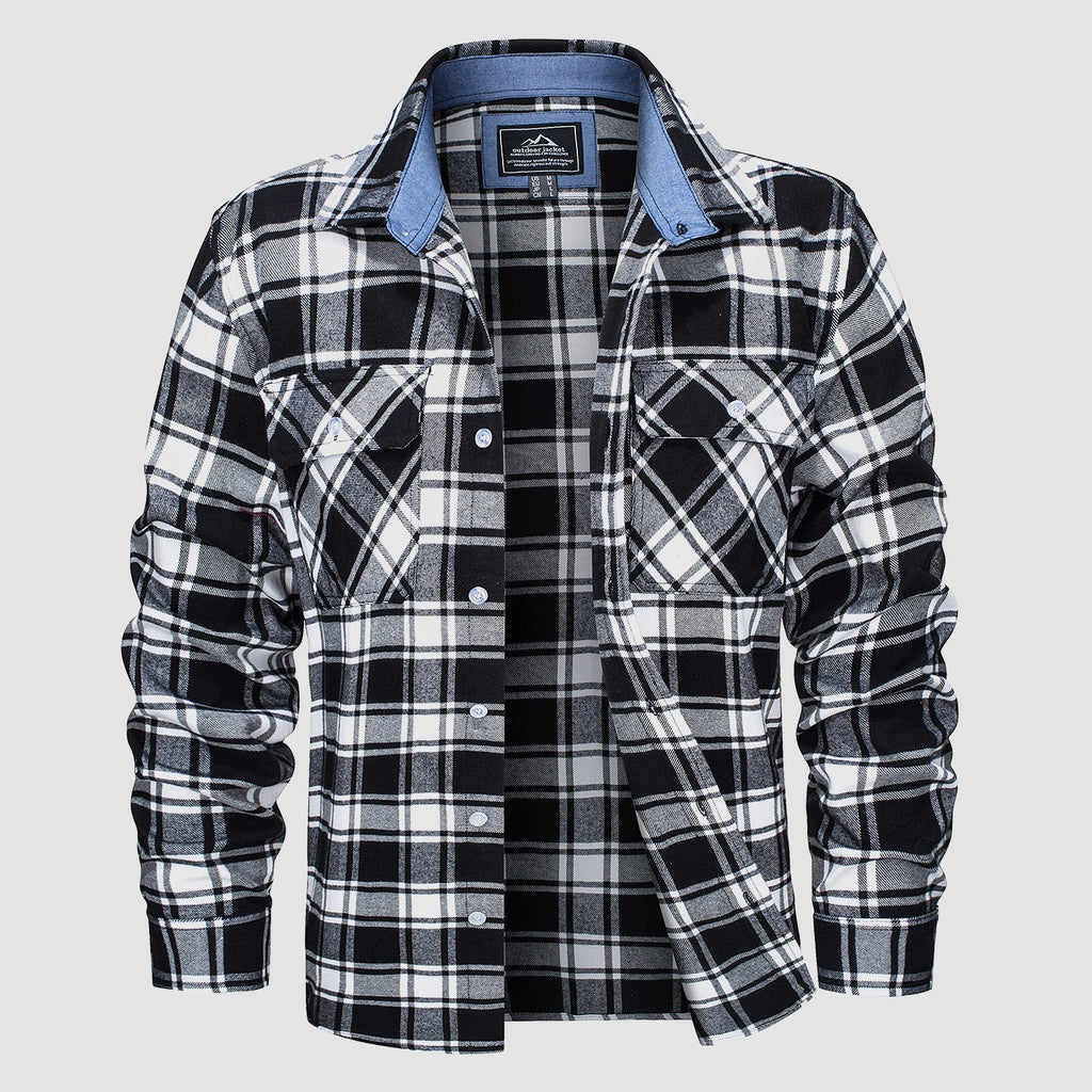 Ethan Men's Classic Cotton Plaid Flannel Shirt-Men's Flannel Jacket-CAMOUFIT-Black-S-Camoufit