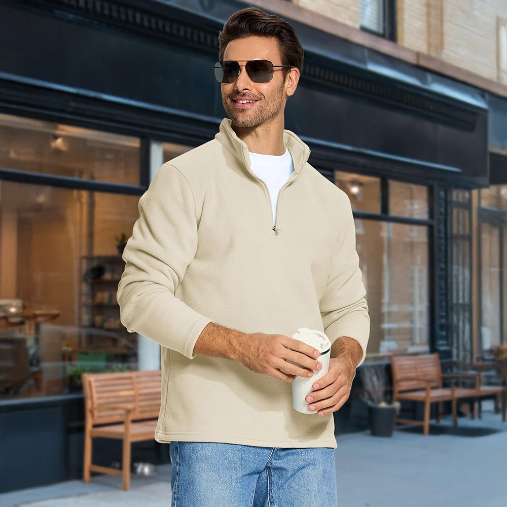 Mens Polar Fleece Quarter Zip Pullover Warm Winter Sweatshirt-Men's Quarter-zip Sweater-CAMOUFIT-Beige-S-Camoufit