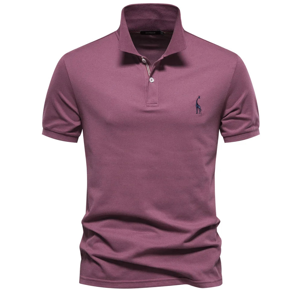 Men's Classic Polo Shirt with Button Placket Ribbed Cuffs Short Sleeves Top-Polo Shirt-Purple-S-