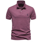 Men's Classic Polo Shirt with Button Placket Ribbed Cuffs Short Sleeves Top-Polo Shirt-Purple-S-