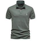 Men's Classic Polo Shirt with Button Placket Ribbed Cuffs Short Sleeves Top-Polo Shirt-Green-S-