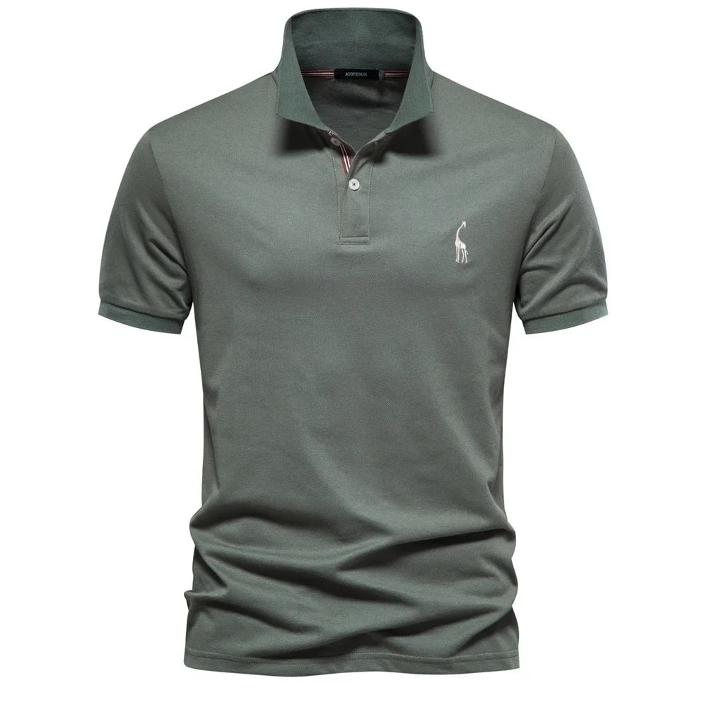 Men's Classic Polo Shirt with Button Placket Ribbed Cuffs Short Sleeves Top-Polo Shirt-Green-S-