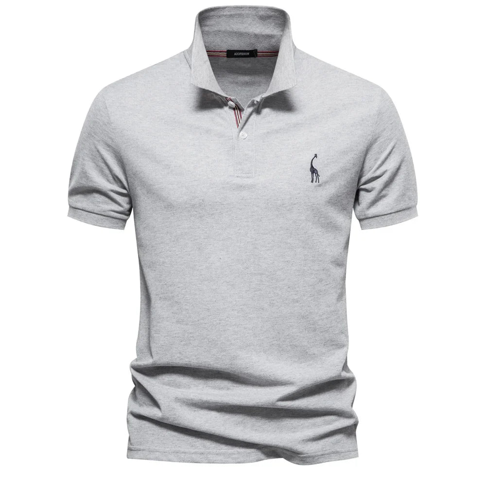 Men's Classic Polo Shirt with Button Placket Ribbed Cuffs Short Sleeves Top-Polo Shirt-Grey-S-