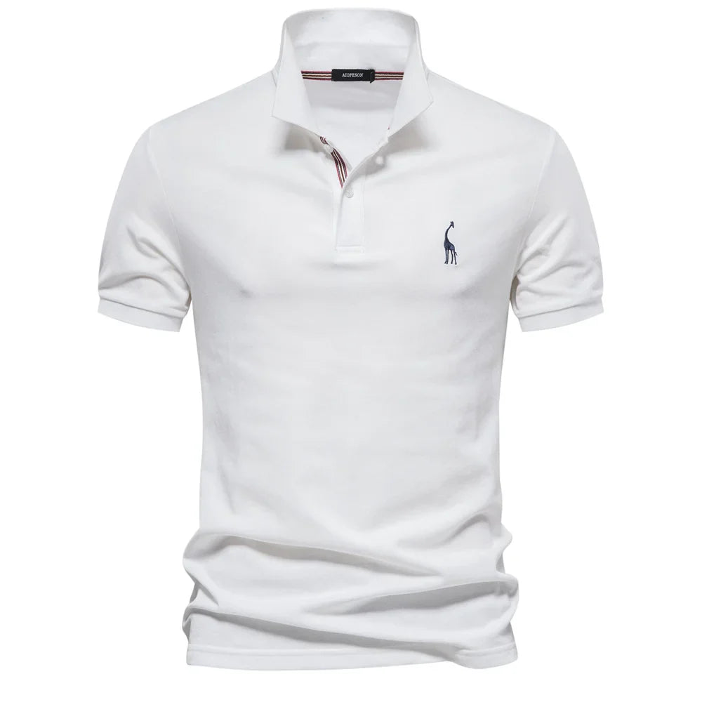 Men's Classic Polo Shirt with Button Placket Ribbed Cuffs Short Sleeves Top-Polo Shirt-White-S-