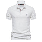 Men's Classic Polo Shirt with Button Placket Ribbed Cuffs Short Sleeves Top-Polo Shirt-White-S-
