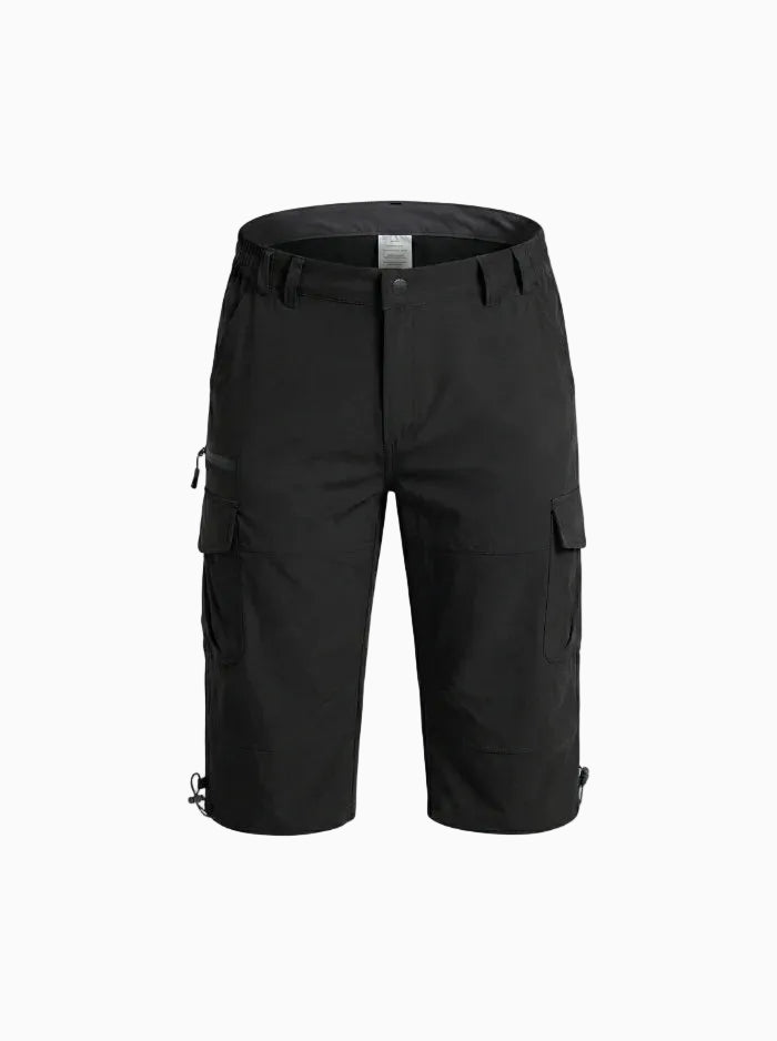 Men’s Quick-Dry Ripstop 3/4 Capri Cargo Shorts-Cargo Shorts-CAMOUFIT-Black-M-Camoufit