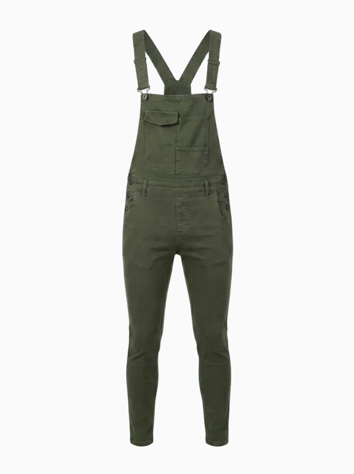 Men's Skinny Fit Flap Pocket Denim Overalls-Jumpsuits & Overalls-CAMOUFIT-Army Green-S-Camoufit