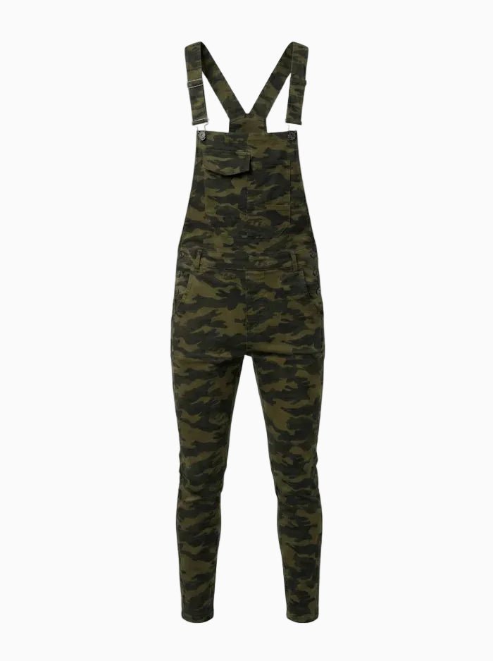 Men's Skinny Fit Flap Pocket Denim Overalls-Jumpsuits & Overalls-CAMOUFIT-Army Green-S-Camoufit