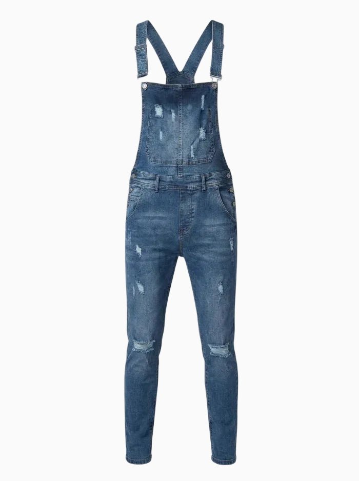 Men's Skinny Fit Stretch Denim Overalls-Jumpsuits & Overalls-CAMOUFIT-Blue-S-Camoufit