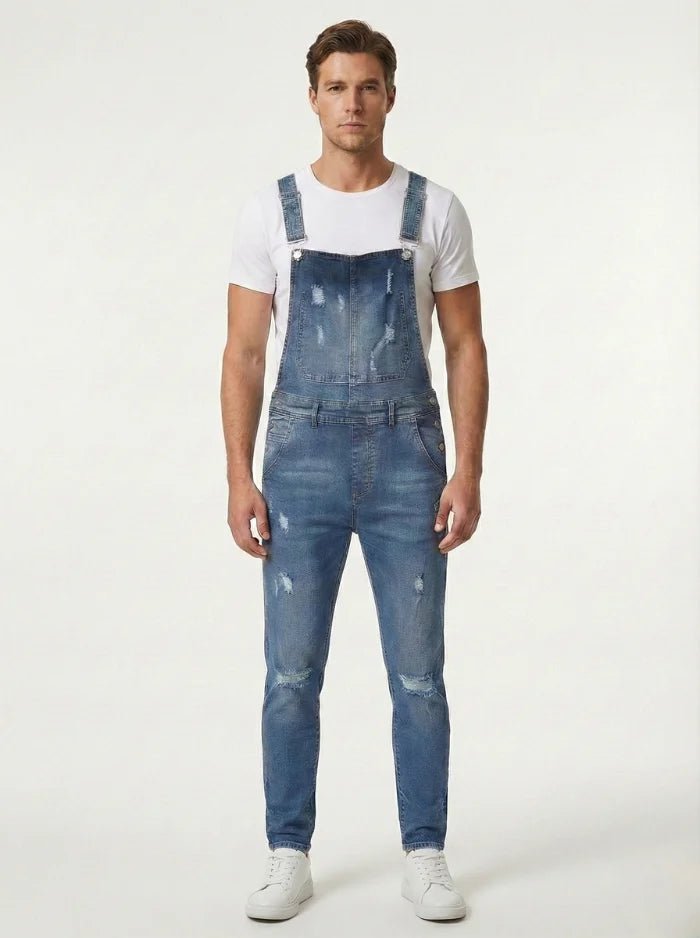 Men's Skinny Fit Stretch Denim Overalls-Jumpsuits & Overalls-CAMOUFIT-Blue-S-Camoufit