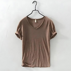 Men's Classic V-Neck T-Shirt with Short Sleeves Slub Texture Straight Fit Everyday Tee-Men's T-shirt-Brown-S-