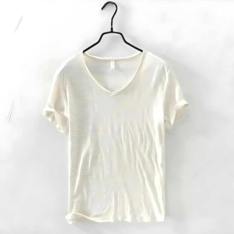 Men's Classic V-Neck T-Shirt with Short Sleeves Slub Texture Straight Fit Everyday Tee-Men's T-shirt-White-S-