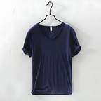 Men's Classic V-Neck T-Shirt with Short Sleeves Slub Texture Straight Fit Everyday Tee-Men's T-shirt-Navy Blue-S-