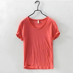 Men's Classic V-Neck T-Shirt with Short Sleeves Slub Texture Straight Fit Everyday Tee-Men's T-shirt-Red-S-