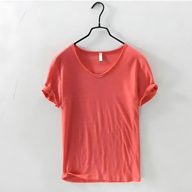 Men's Classic V-Neck T-Shirt with Short Sleeves Slub Texture Straight Fit Everyday Tee-Men's T-shirt-Red-S-