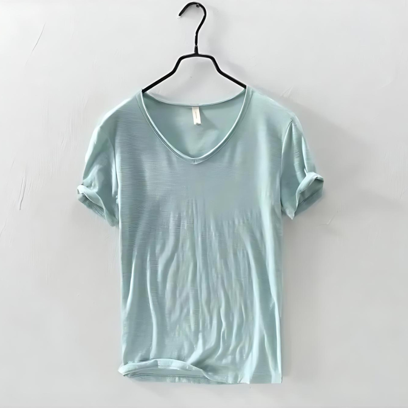 Men's Classic V-Neck T-Shirt with Short Sleeves Slub Texture Straight Fit Everyday Tee-Men's T-shirt-Pistachio-S-