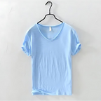 Men's Classic V-Neck T-Shirt with Short Sleeves Slub Texture Straight Fit Everyday Tee-Men's T-shirt-Sky Blue-S-