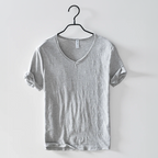 Men's Classic V-Neck T-Shirt with Short Sleeves Slub Texture Straight Fit Everyday Tee-Men's T-shirt-Grey-S-