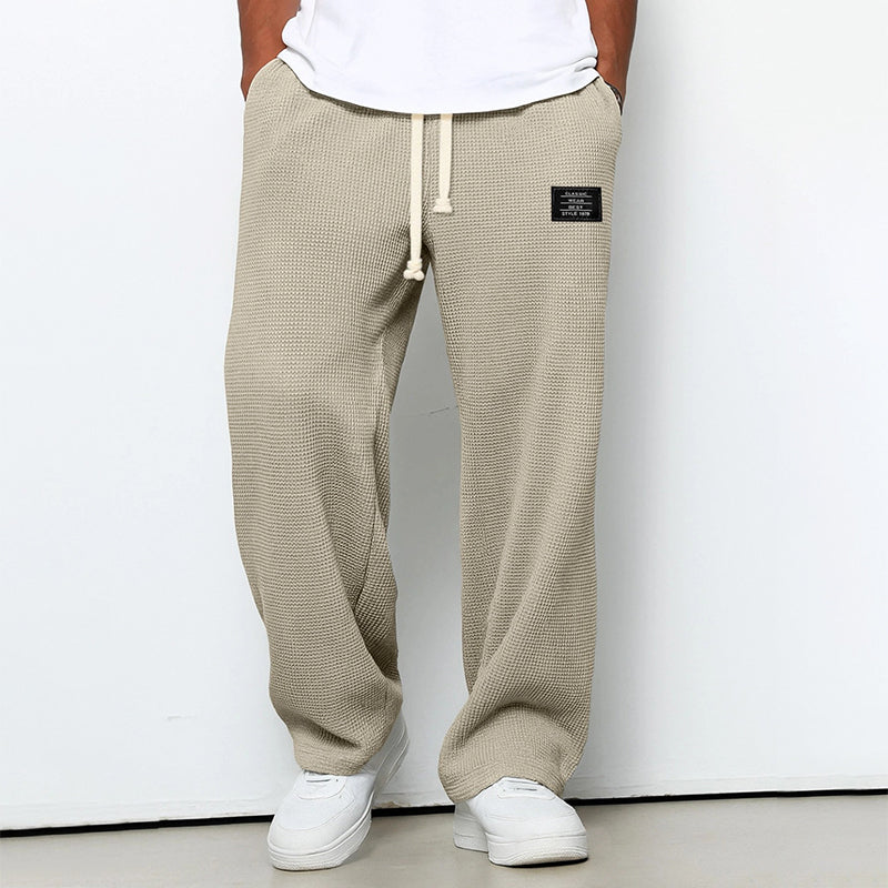 Marlo | Men's Waffle Knit Jogger Pants with Drawstring Waist Elastic Waistband Casual Trackies-Sweatpants-Beige-S-