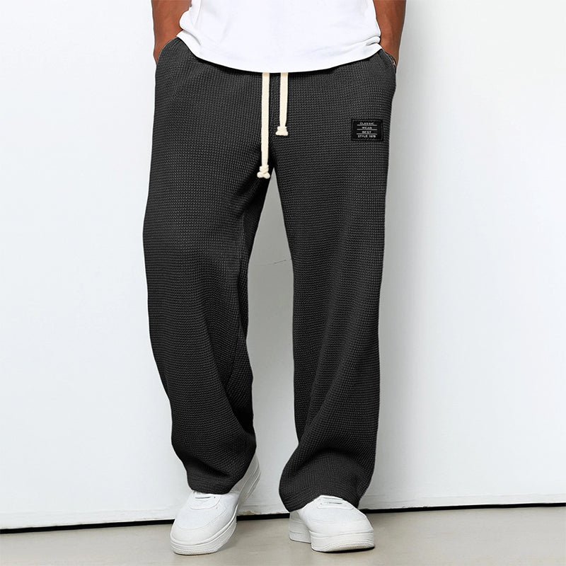 Marlo | Men's Waffle Knit Jogger Pants with Drawstring Waist Elastic Waistband Casual Trackies-Sweatpants-Black-S-