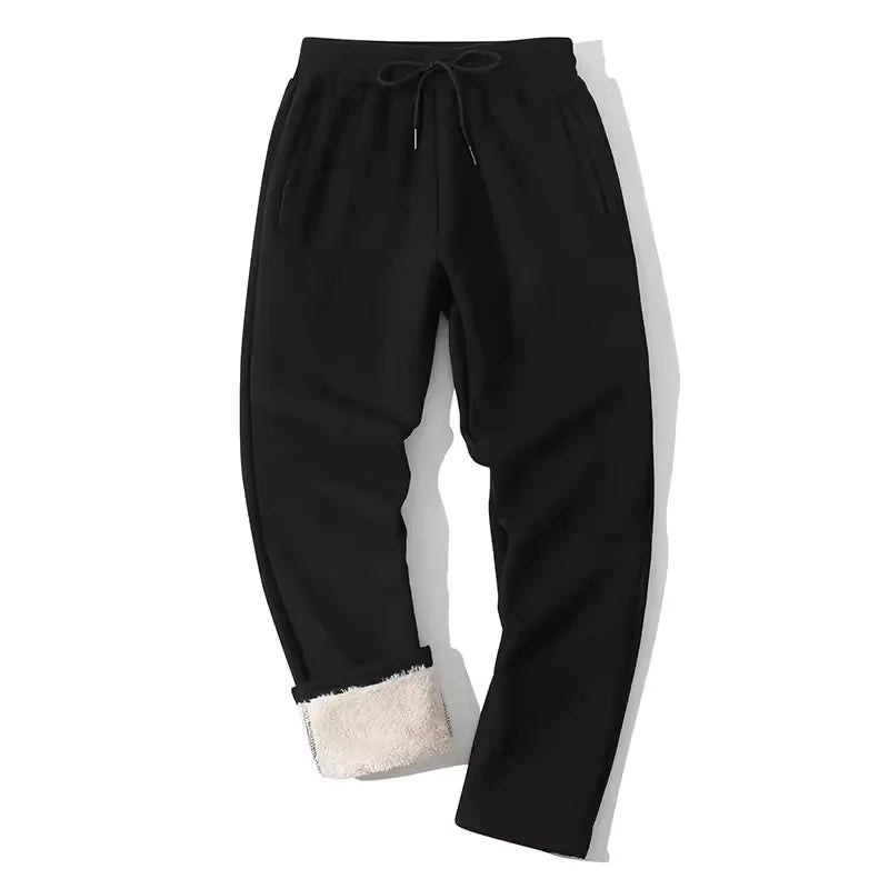 Luca Men's Sherpa-Lined Winter Fleece Sweatpants-Men's Fleece Sweatpants-CAMOUFIT-Black-30-Camoufit