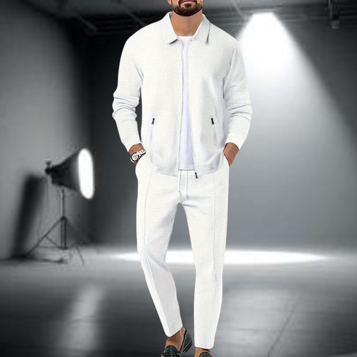 Men's Tracksuit Set – Cotton Blend Jogger Relaxed Fit-Men's Tracksuit-White-S-