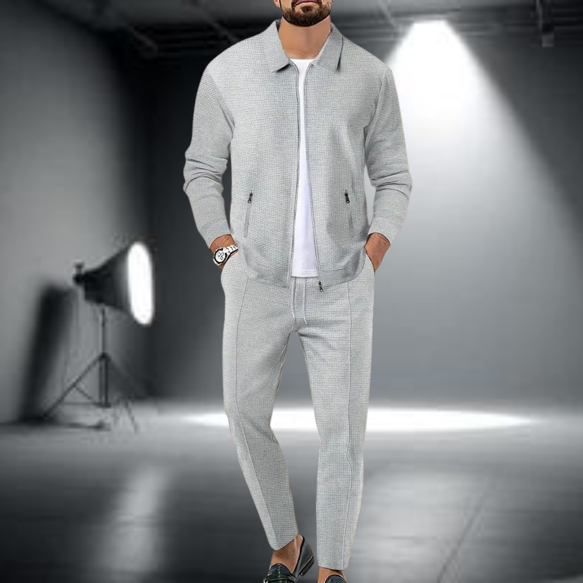 Men's Tracksuit Set – Cotton Blend Jogger Relaxed Fit-Men's Tracksuit-Gray-S-