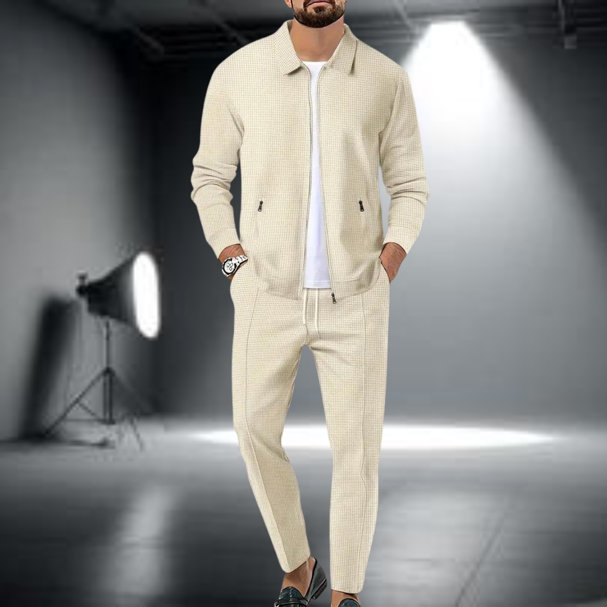 Men's Tracksuit Set – Cotton Blend Jogger Relaxed Fit-Men's Tracksuit-Khaki-S-